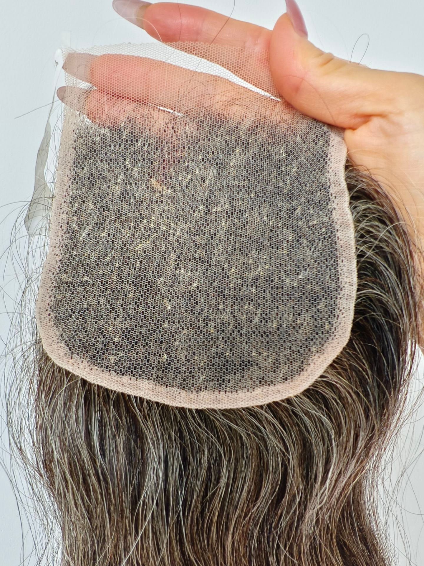 Raw natural straight  Salt and Pepper Gray Human Hair 4x4 0.10mm Ultra-thin medium brown lace Closures straight Grey Human Hair Bundles 80% Grey Mixed Black Color 1 closure.  Virgin Hair Weave Extensions Can be Dyed and Styled by Clytie