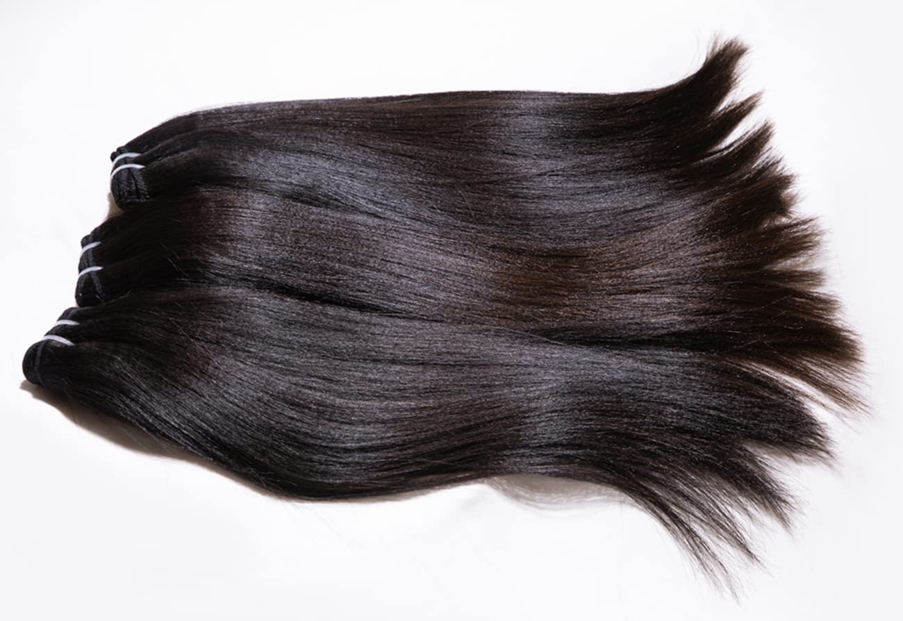 Last 5 Years Raw Light Yaki Straight Human Hair Bundles Natural Black Color (between 1b to #2), Can Lift 613 Color Easily