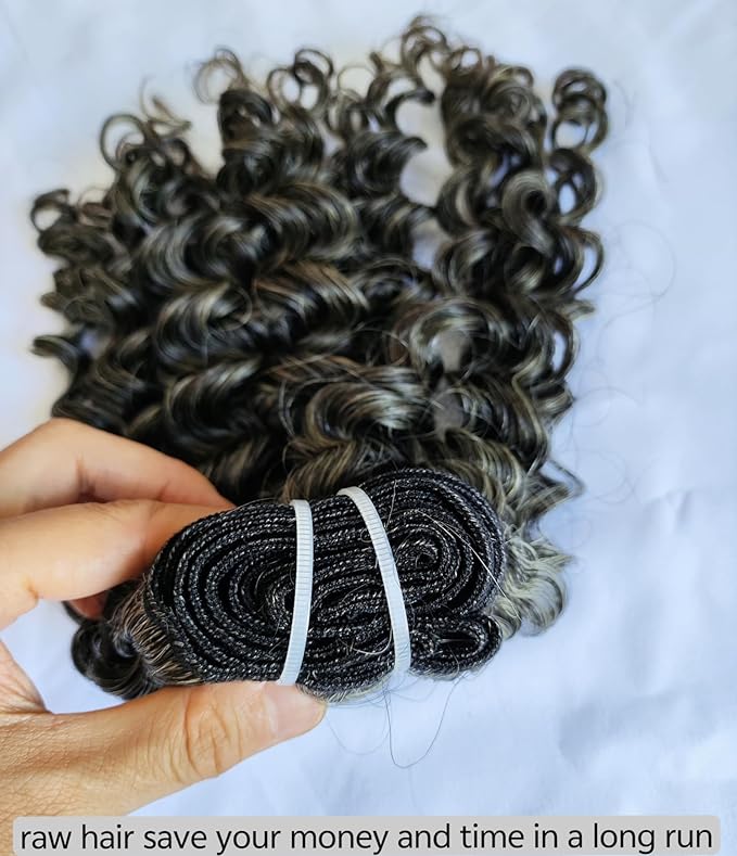 Raw Curly Salt and Pepper Gray Human Hair Bundles  tight Curly Grey Human Hair Bundles 50% Grey Mixed Black Color 1 Bundle  Virgin Hair Weave Extensions Can be Dyed and Styled by Clytie