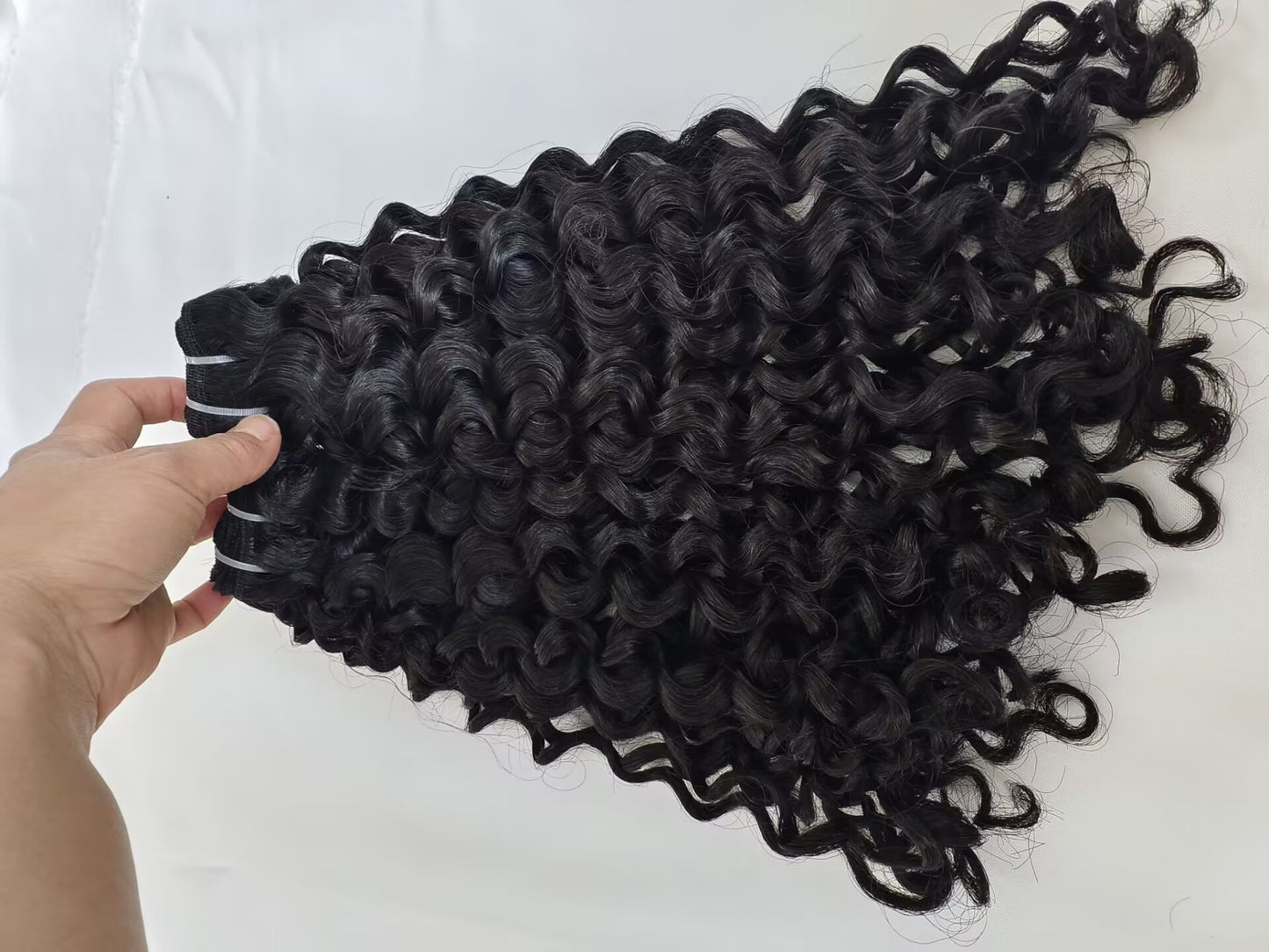 Double Drawn Last 5 Years Raw Light Tight Curly Human Hair Bundles Natural Black Color (between 1b to #2), Deep Curly Can Lift 613 Color Easily