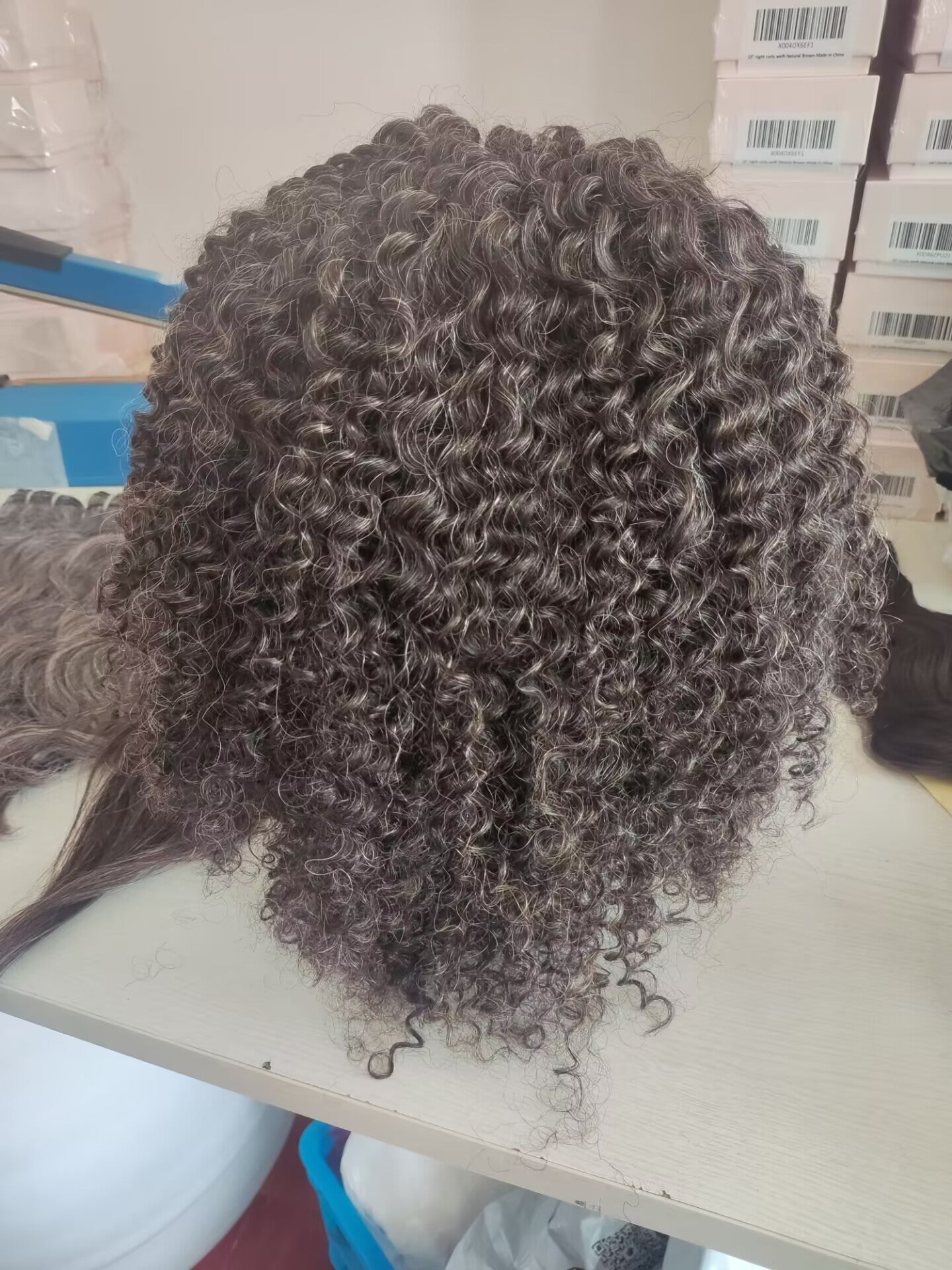 Clytie Raw 80% Grey  Jerry Curly 3b3c Salt and Pepper Gray Half Wig  Human Hair Wigs , 100% One Donor Cuticle Aligned Human Hair