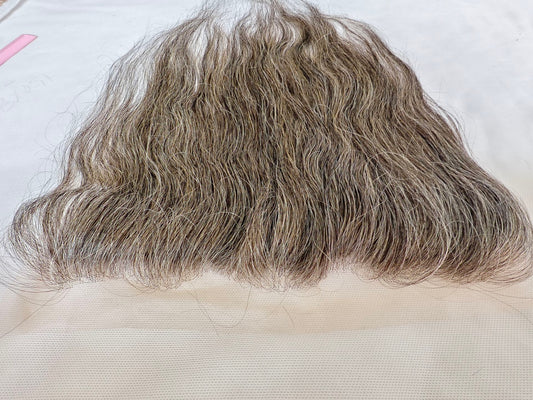 Raw natural straight  Salt and Pepper Gray Human Hair 13x4 0.10mm Ultra-thin medium brown lace Closures straight Grey Human Hair Bundles 80% Grey Mixed Black Color 1 closure.  Virgin Hair straight Extensions Can be Dyed and Styled by Clytie