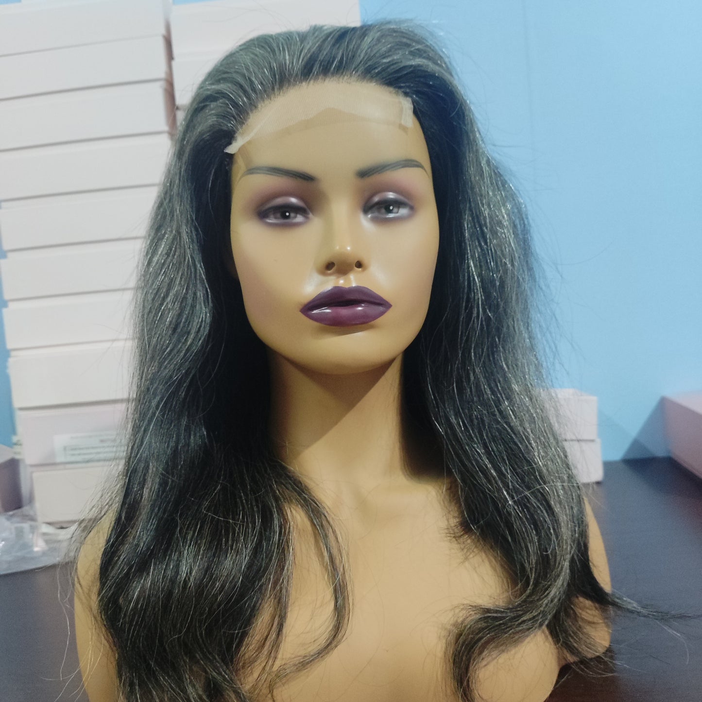 Clytie raw grey hair hd lace closure wig  silver fox wig natural wavy gray hair salt and pepper  lace wigs 4“x4”hd(30% grey hair 70% black hair )
