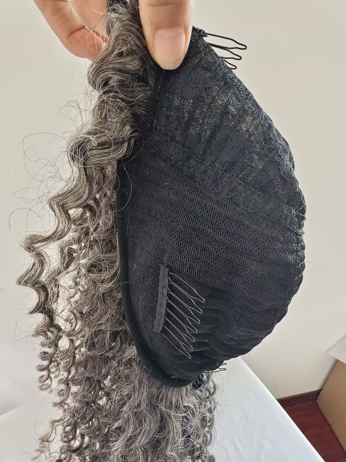 Clytie Raw 80% Grey  Jerry Curly 3b3c Salt and Pepper Gray Half Wig  Human Hair Wigs , 100% One Donor Cuticle Aligned Human Hair