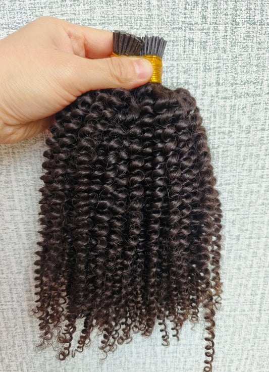Raw 3c 4a kinky curly Keratin I Tips - One Donor Human Hair Extensions