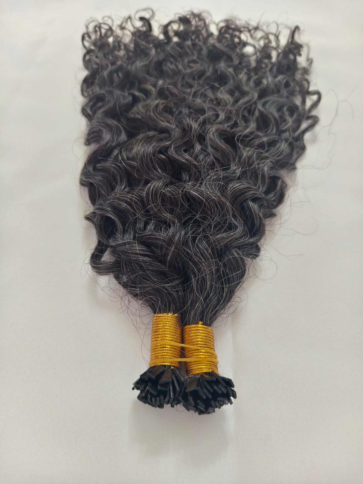 Raw 50% Salt And Peppet Color Tight Deep Curly K Tips - One Donor Human Hair Flat U / V / Tip Extensions