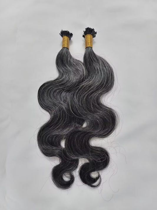 Raw 50% Salt And Peppet Color Body Wave K Tips - One Donor Human Hair Wavy Flat U / V / Tip Extensions