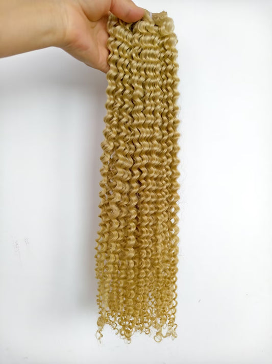 Luxury Light Blonde big kinky curly human hair bundles-use raw one donor hair to bleach Clytie raw hair itself can last 5+years.salon's favorite 100% real human hair