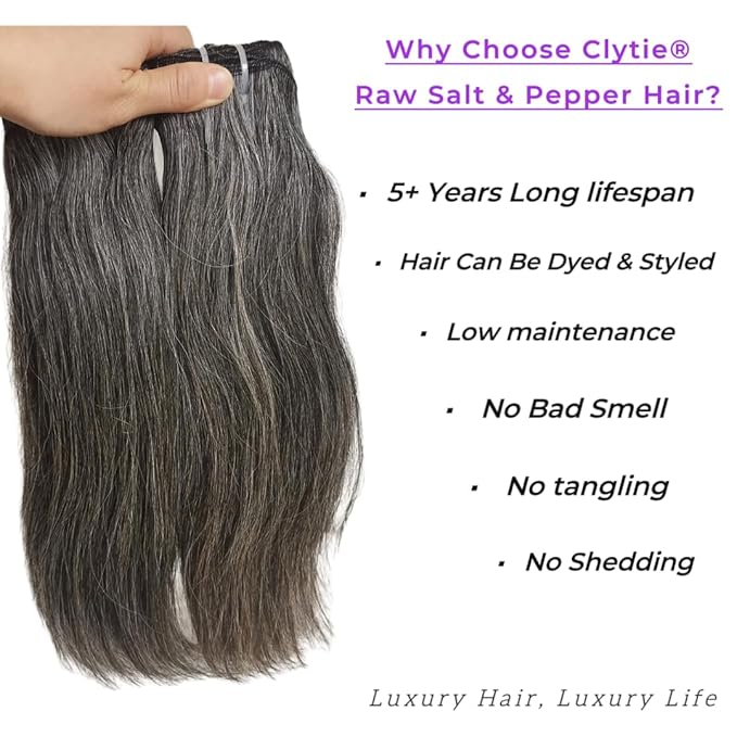 Clytie salt and pepper human hair naturai straight bundle raw one donor hair