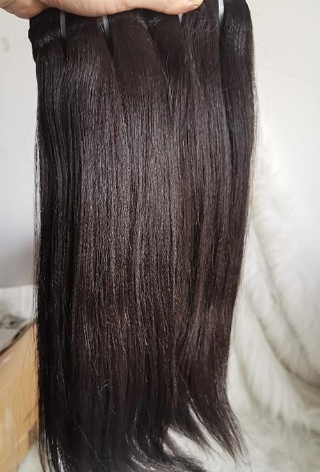 Last 5 Years Raw Light Yaki Straight Human Hair Bundles Natural Black Color (between 1b to #2), Can Lift 613 Color Easily