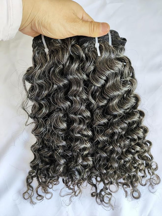 Raw Curly Salt and Pepper Gray Human Hair Bundles  tight Curly Grey Human Hair Bundles 50% Grey Mixed Black Color 1 Bundle  Virgin Hair Weave Extensions Can be Dyed and Styled by Clytie