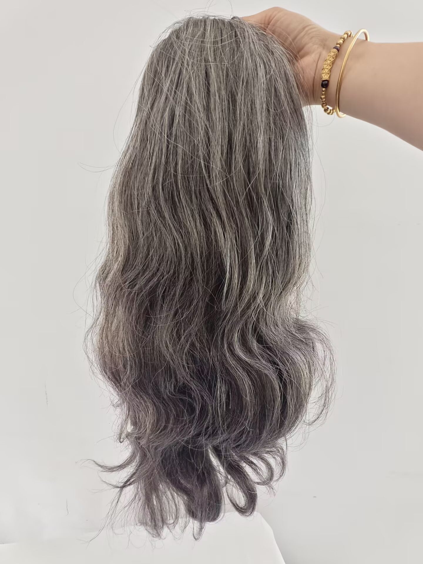 Clytie Raw 80% Grey  Body Wave Salt and Pepper Gray Half Wig  Human Hair Wigs , 100% One Donor Cuticle Aligned Human Hair