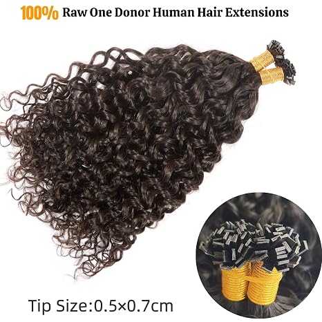 Raw 0.3g/Strand Mini K Tip Tight Deep Curly K Tips - One Donor Human Hair Flat U / V / Tip Extensions