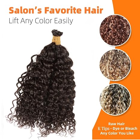Raw 0.3g/Strand Mini K Tip Tight Deep Curly K Tips - One Donor Human Hair Flat U / V / Tip Extensions