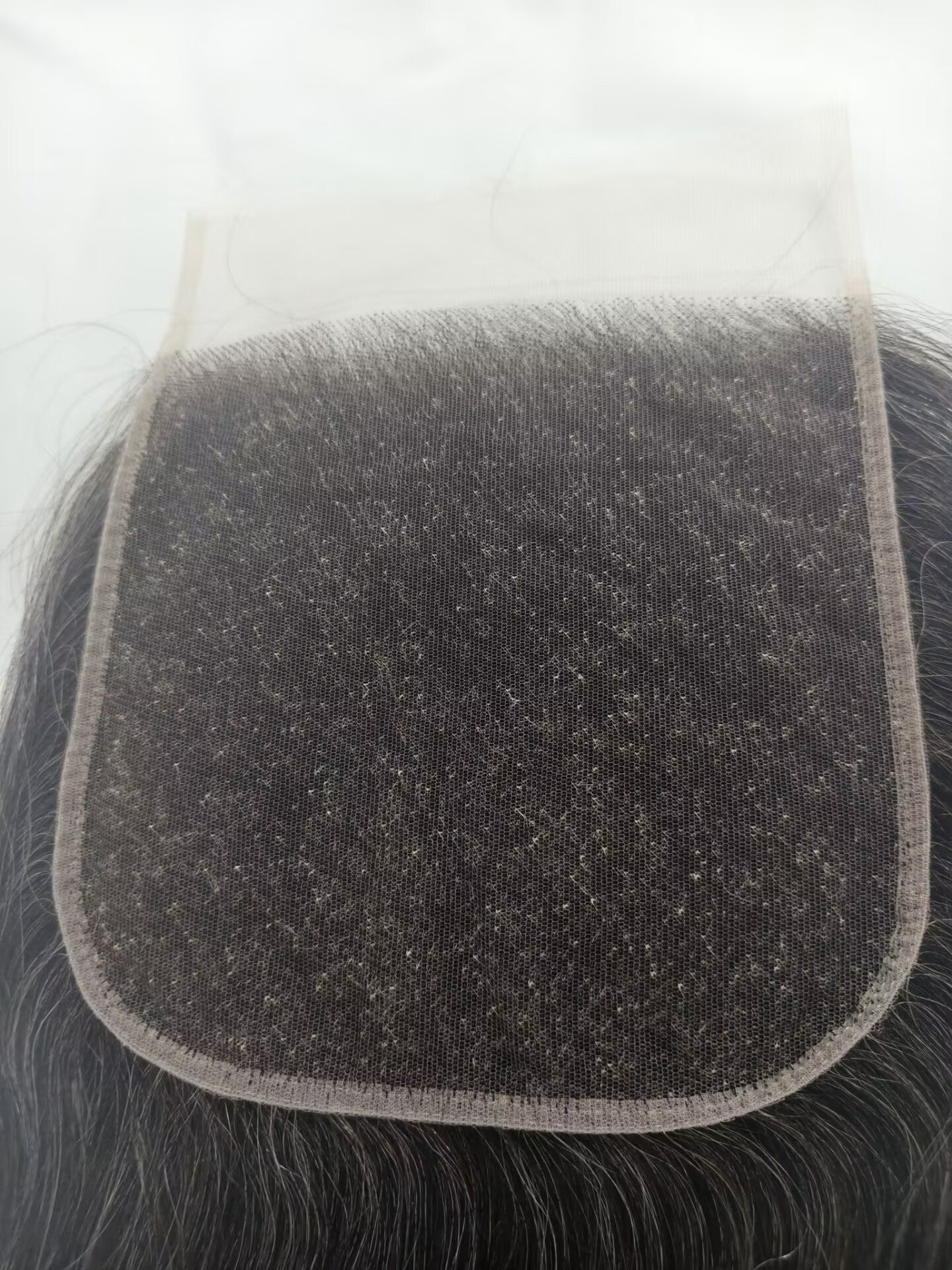 Raw straight Salt and Pepper Gray Human Hair 7x7 0.10mm Ultra-thin HD Lace Closures straight Grey Human Hair Bundles 50% Grey Mixed Black Color 1 closure.  Virgin Hair Weave Extensions Can be Dyed and Styled by Clytie