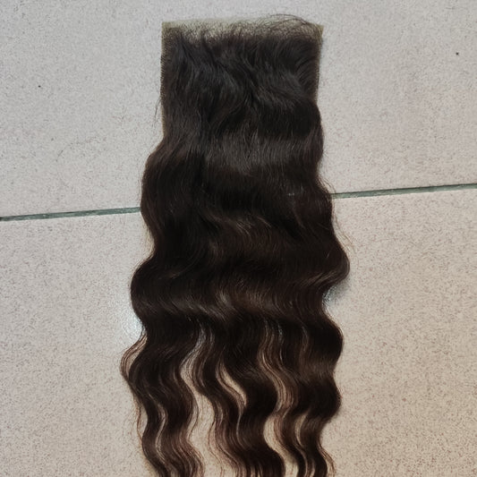 Clytie natural brown hair raw hair closure 4inx4in meidum brown lace 8in