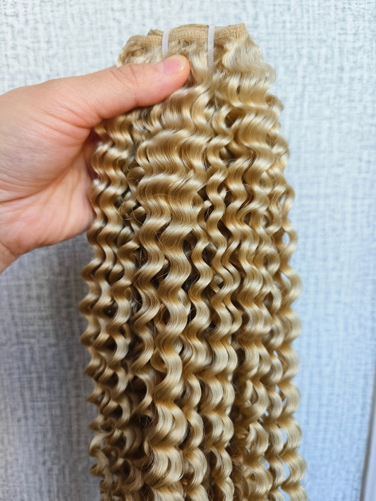 Luxury Light Blonde jerry curly 3b 3c human hair bundles-use raw one donor hair to bleach