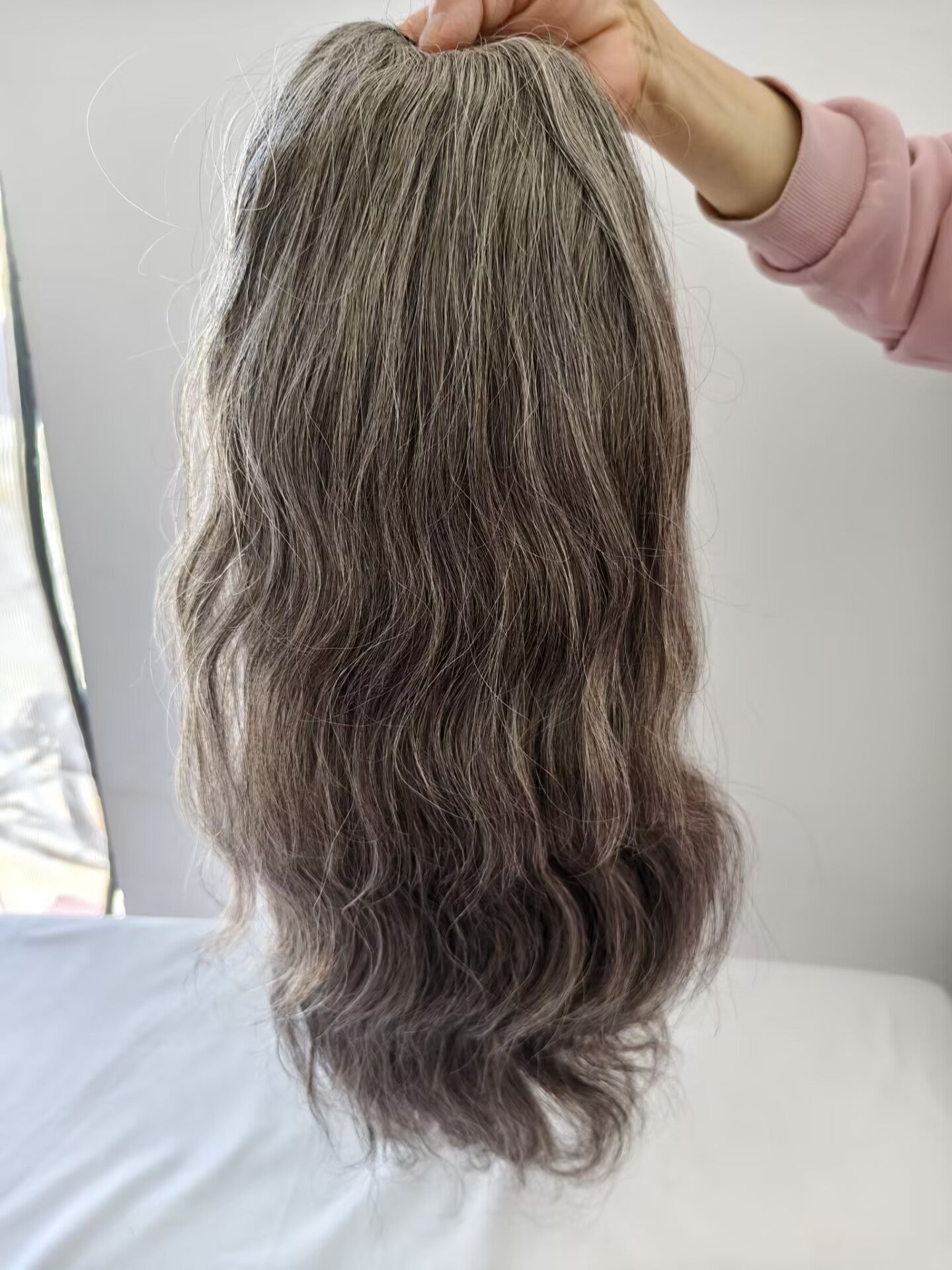 Clytie Raw 80% Grey  Body Wave Salt and Pepper Gray Half Wig  Human Hair Wigs , 100% One Donor Cuticle Aligned Human Hair