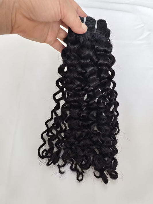 Double Drawn Last 5 Years Raw Light Tight Curly Human Hair Bundles Natural Black Color (between 1b to #2),  Deep Curly Can Lift 613 Color Easily