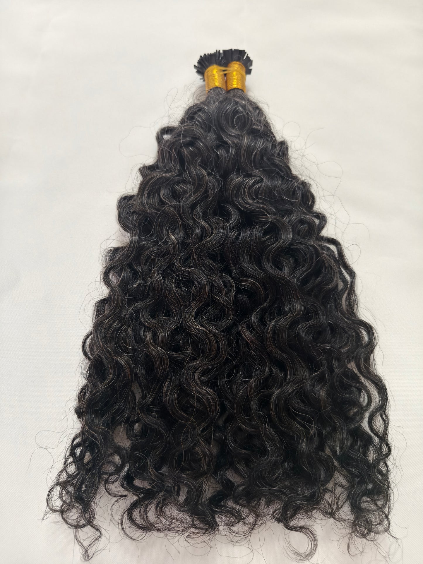 Raw 50% Salt And Peppet Color Tight Deep Curly K Tips - One Donor Human Hair Flat U / V / Tip Extensions