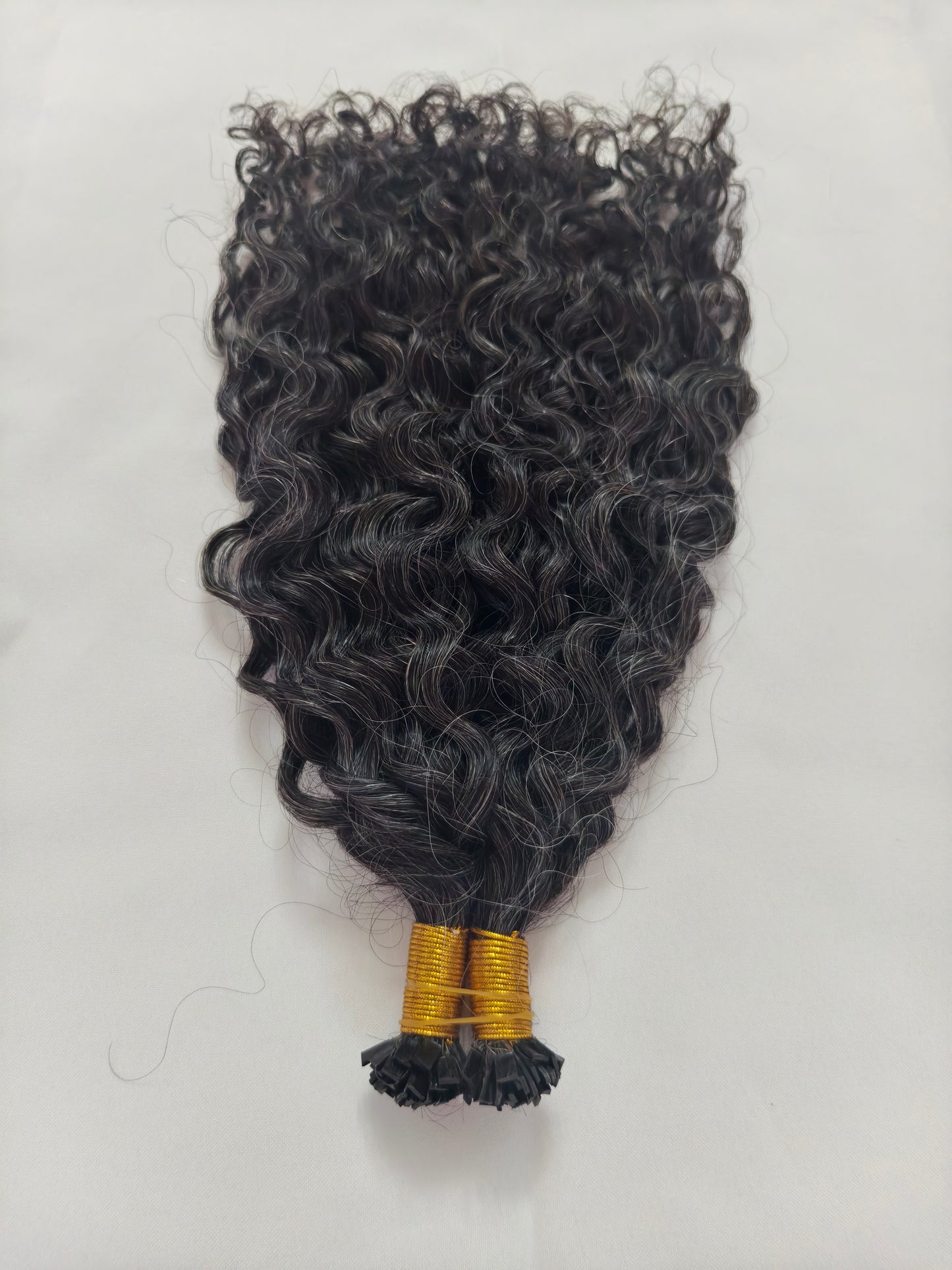Raw 50% Salt And Peppet Color Tight Deep Curly K Tips - One Donor Human Hair Flat U / V / Tip Extensions