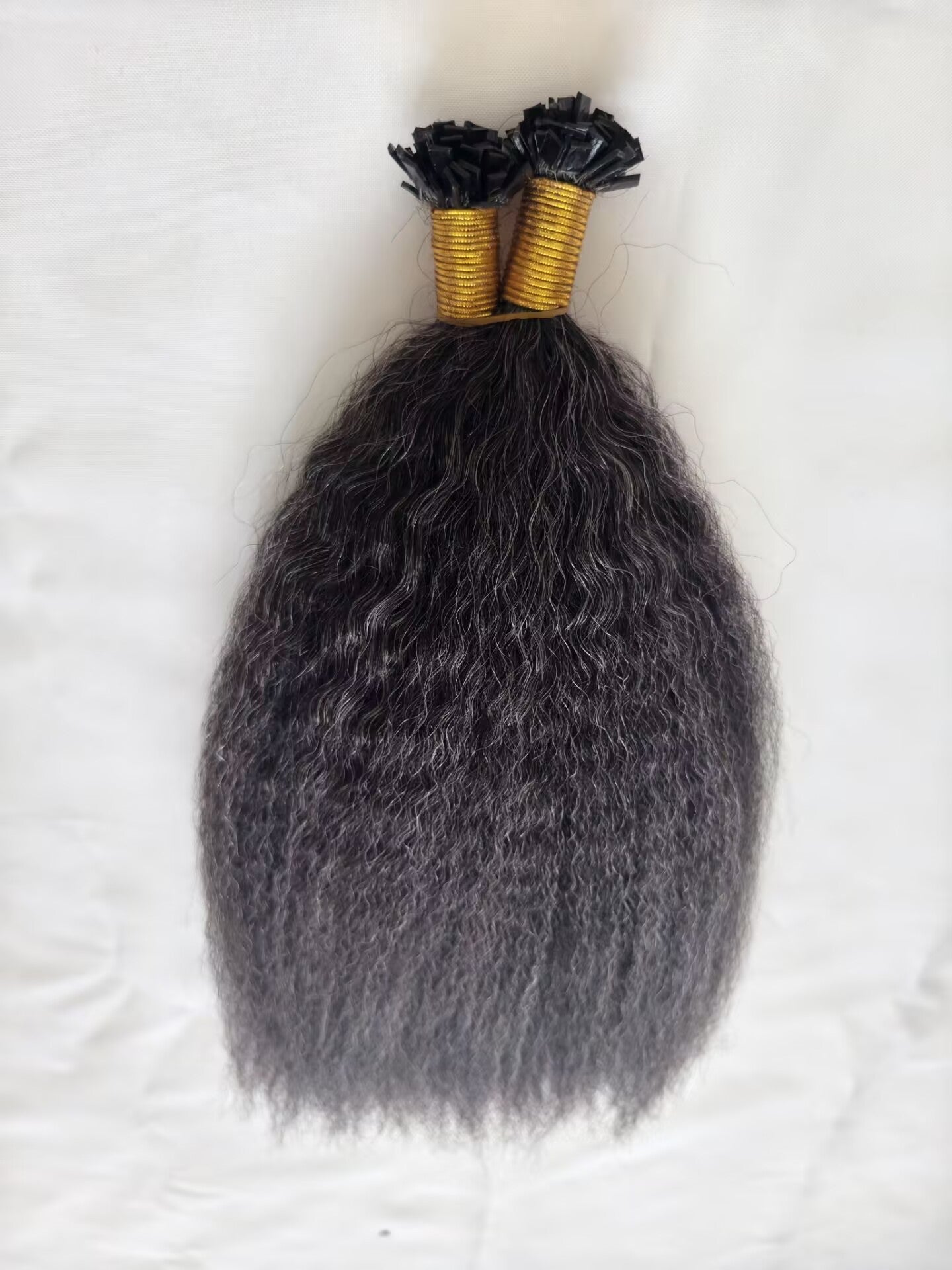Raw 50% Salt And Peppet Color Kinky Straight K Tips - One Donor Human Hair Flat U / V / Tip Extensions
