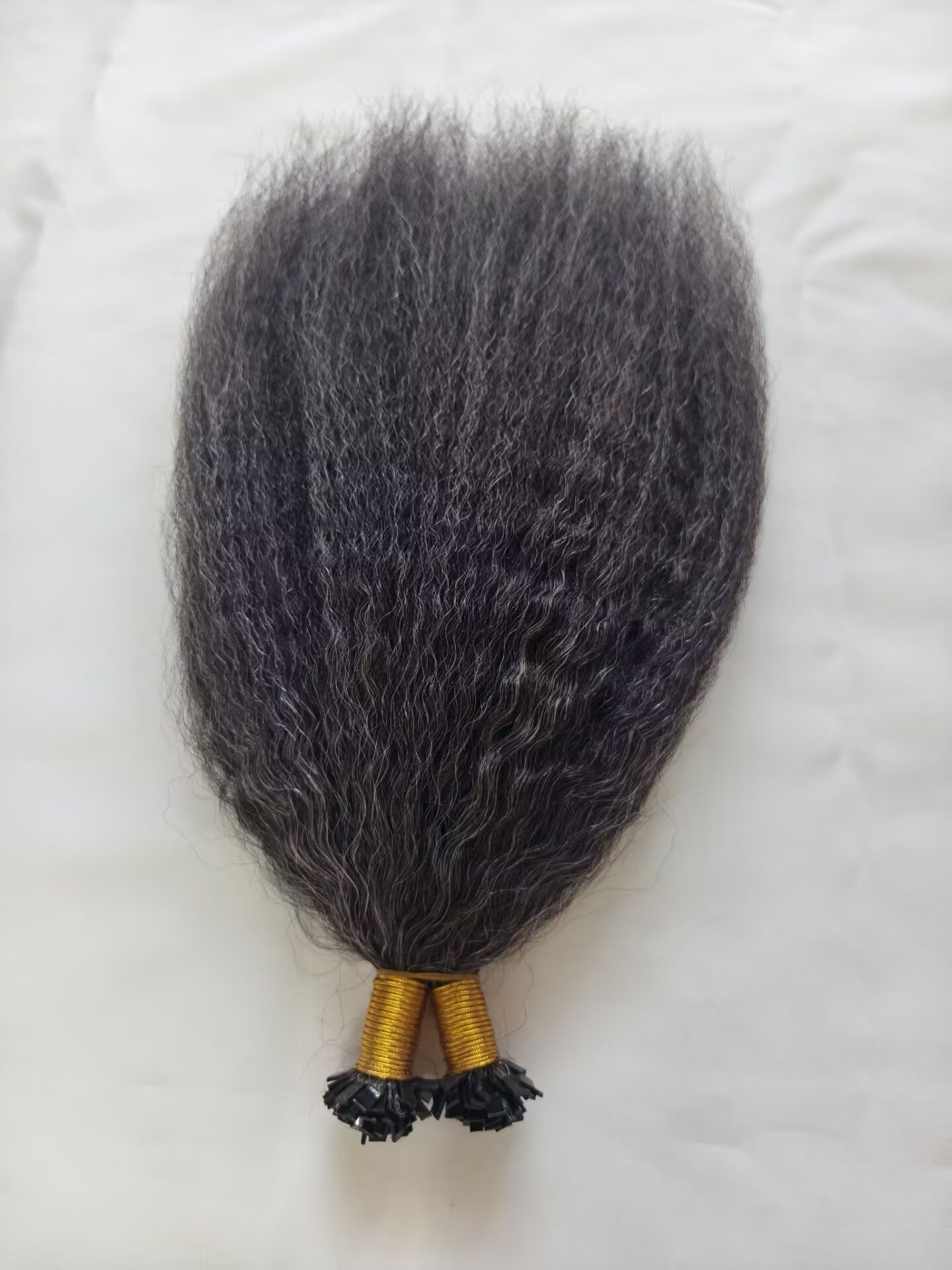 Raw 50% Salt And Peppet Color Kinky Straight K Tips - One Donor Human Hair Flat U / V / Tip Extensions