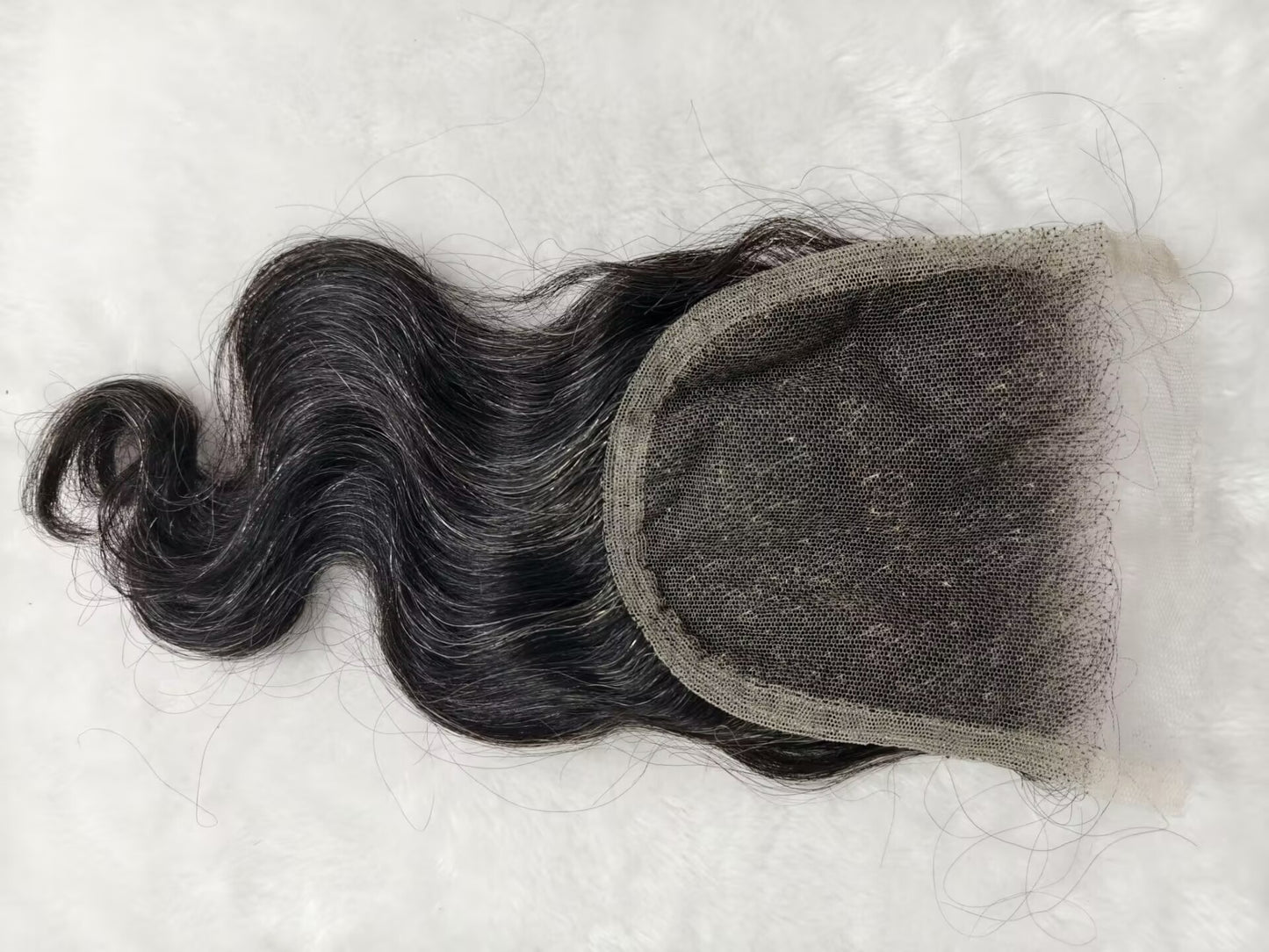 Raw body wavy Salt and Pepper Gray Human Hair 4x4 0.10mm Ultra-thin HD Lace Closures body wavy Grey Human Hair Bundles 50% Grey Mixed Black Color 1 closure.  Virgin Hair Weave Extensions Can be Dyed and Styled by Clytie