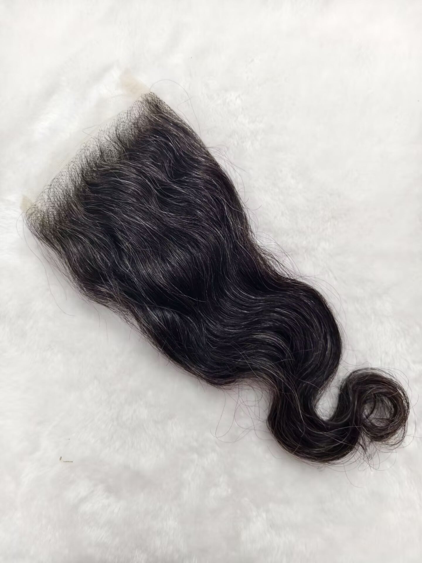 Raw body wavy Salt and Pepper Gray Human Hair 4x4 0.10mm Ultra-thin HD Lace Closures body wavy Grey Human Hair Bundles 50% Grey Mixed Black Color 1 closure.  Virgin Hair Weave Extensions Can be Dyed and Styled by Clytie