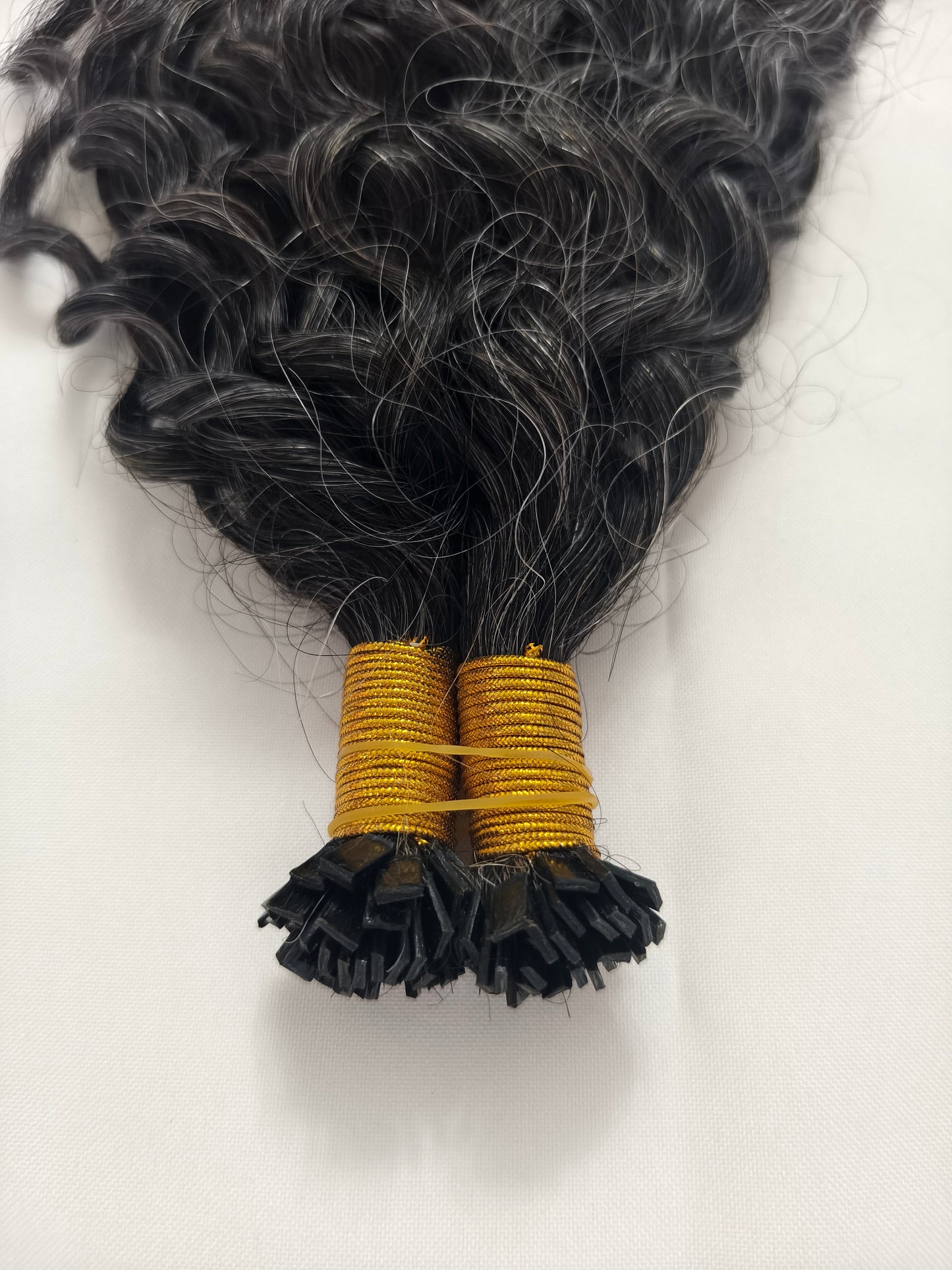 Raw 50% Salt And Peppet Color Tight Deep Curly K Tips - One Donor Human Hair Flat U / V / Tip Extensions