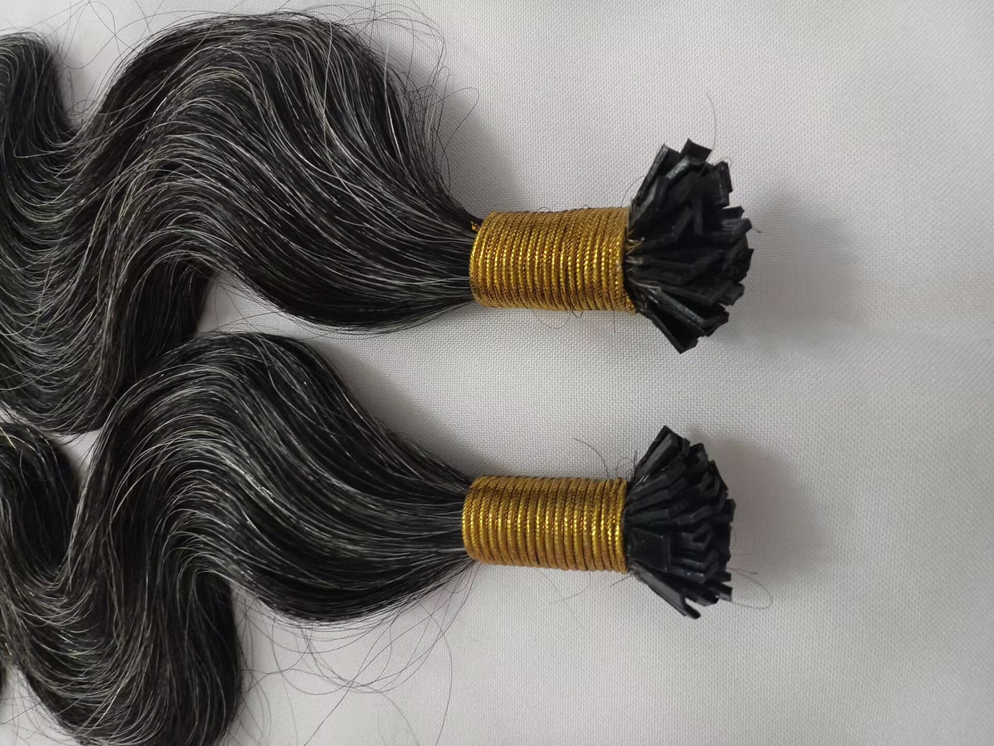 Raw 50% Salt And Peppet Color Body Wave K Tips - One Donor Human Hair Wavy Flat U / V / Tip Extensions