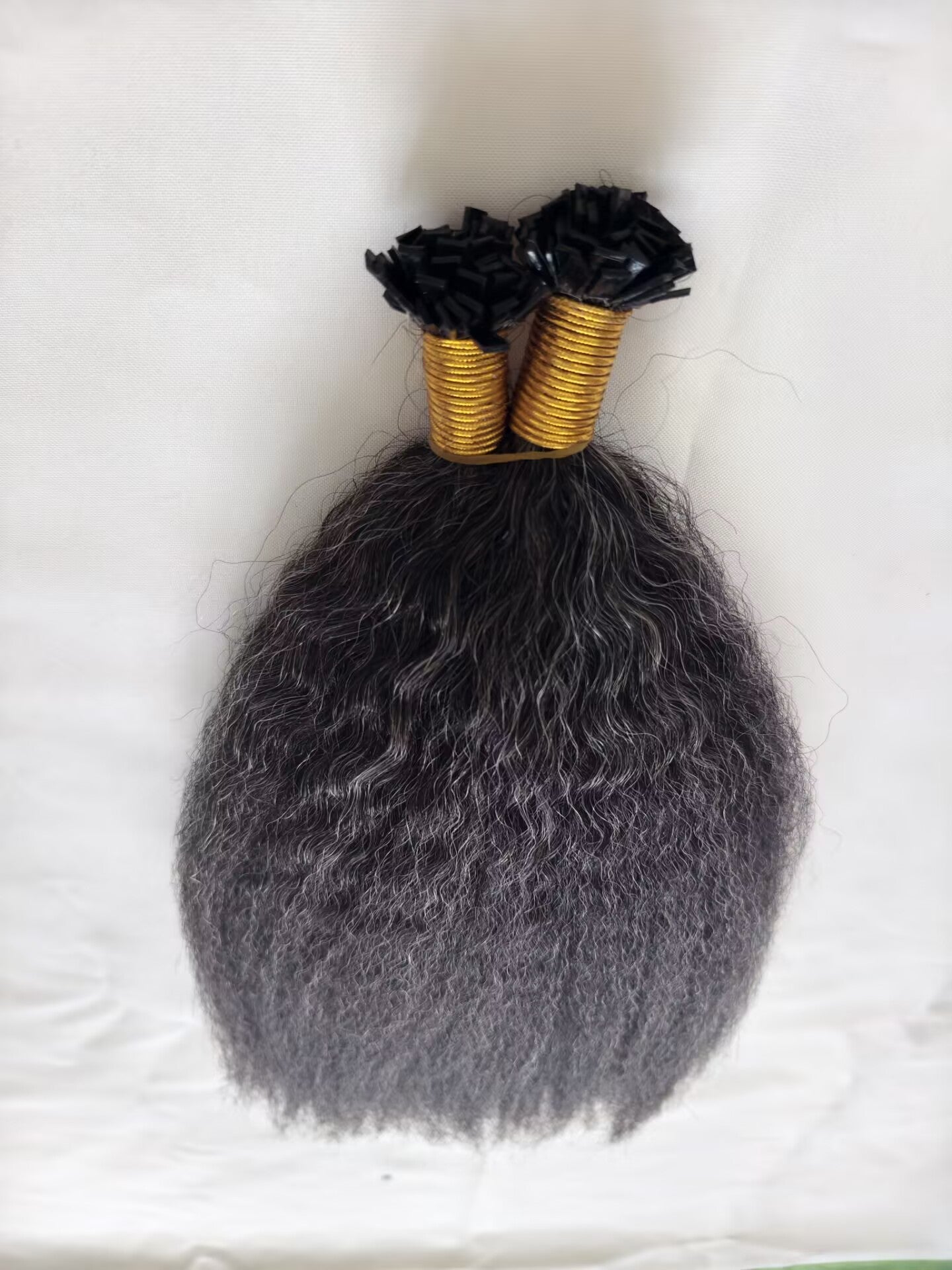 Raw 50% Salt And Peppet Color Kinky Straight K Tips - One Donor Human Hair Flat U / V / Tip Extensions