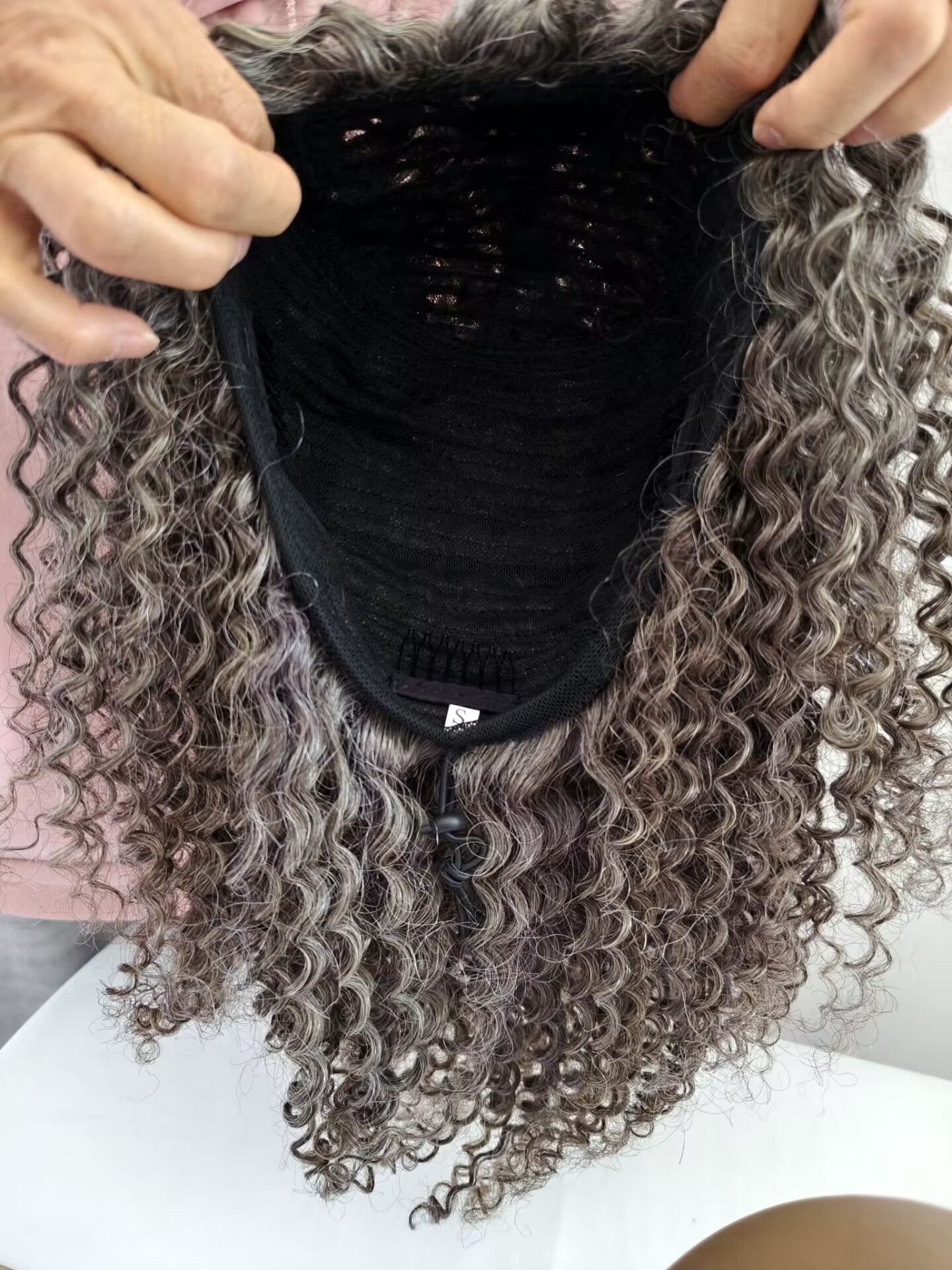 Clytie Raw 80% Grey  Jerry Curly 3b3c Salt and Pepper Gray Half Wig  Human Hair Wigs , 100% One Donor Cuticle Aligned Human Hair