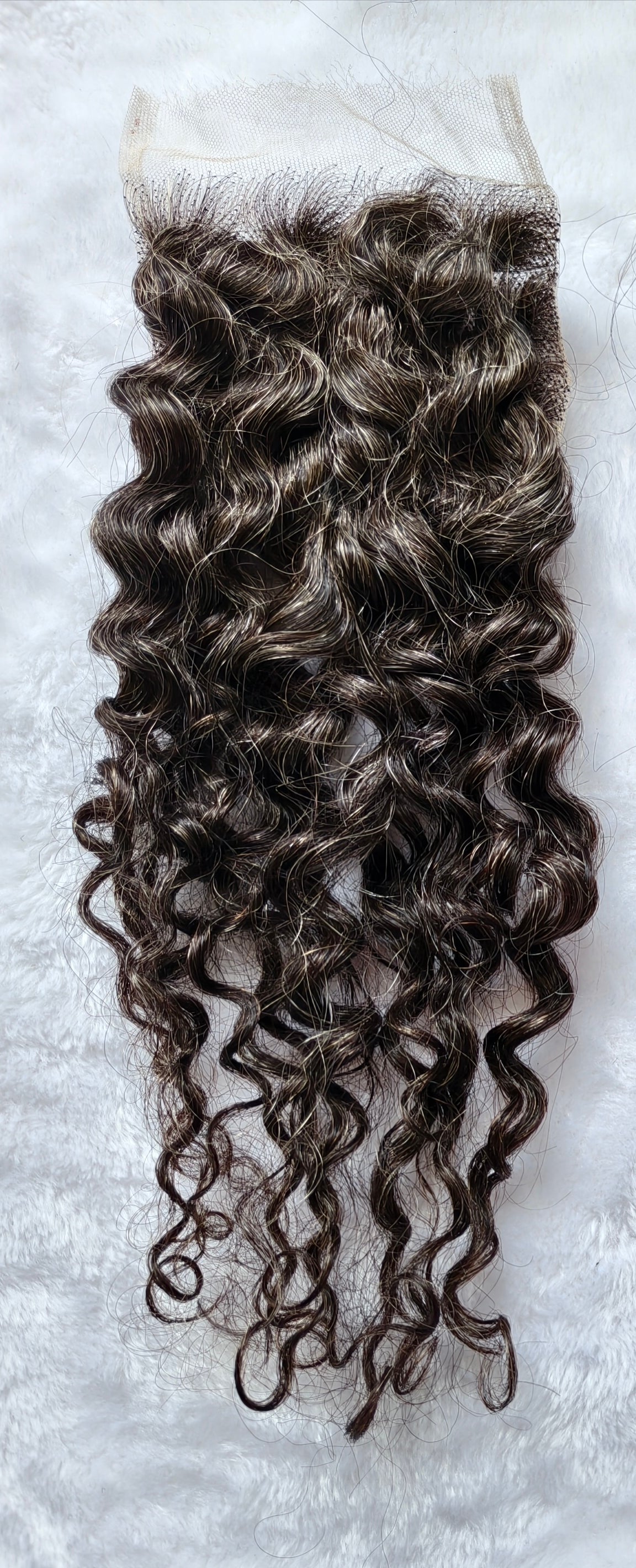 Raw Curly Salt and Pepper Gray Human Hair 4x4 0.10mm Ultra-thin HD Lace Closures Tight Curly Grey Human Hair Bundles 50% Grey Mixed Black Color 1 closure.  Virgin Hair Weave Extensions Can be Dyed and Styled by Clytie