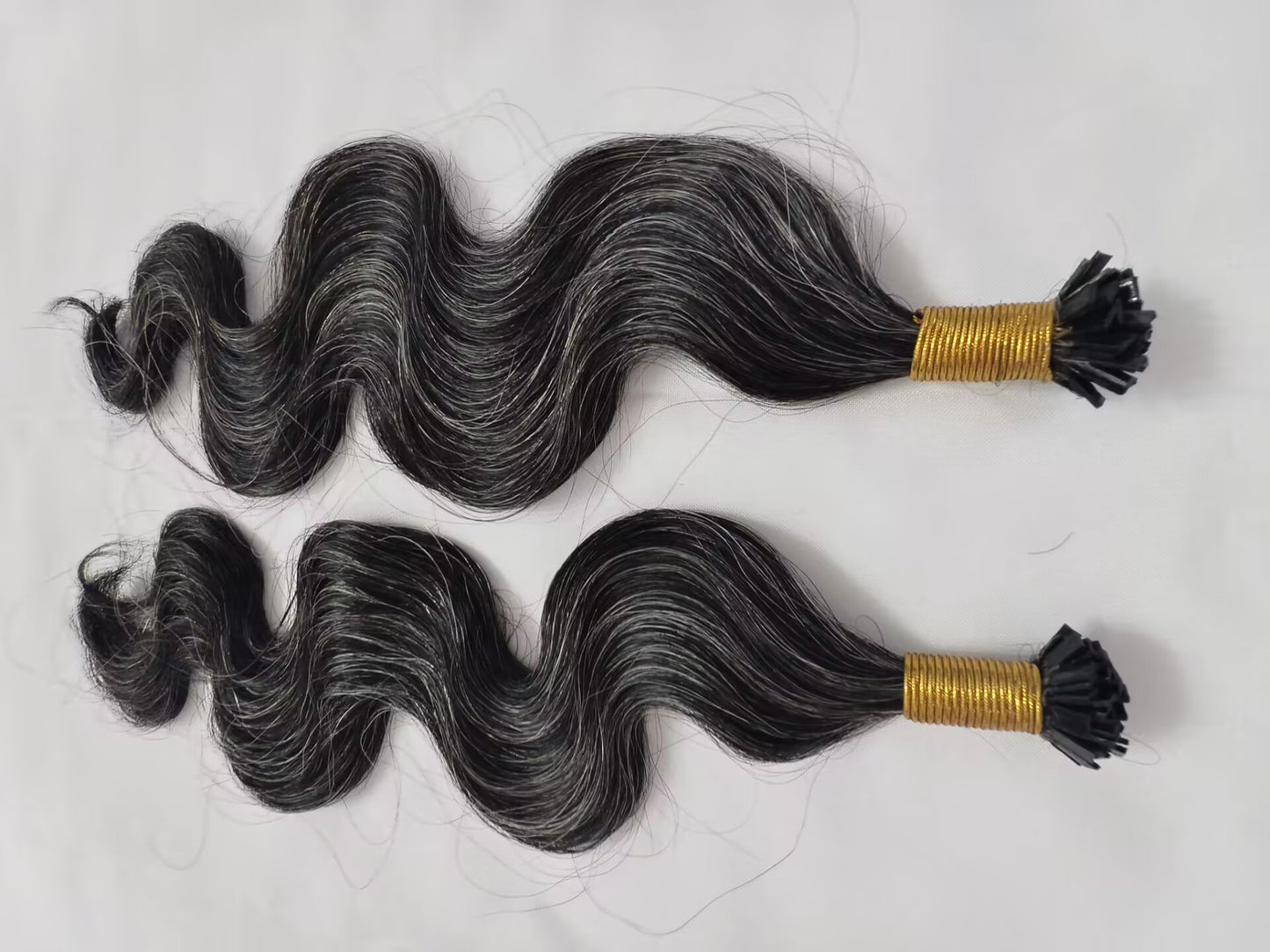 Raw 50% Salt And Peppet Color Body Wave K Tips - One Donor Human Hair Wavy Flat U / V / Tip Extensions