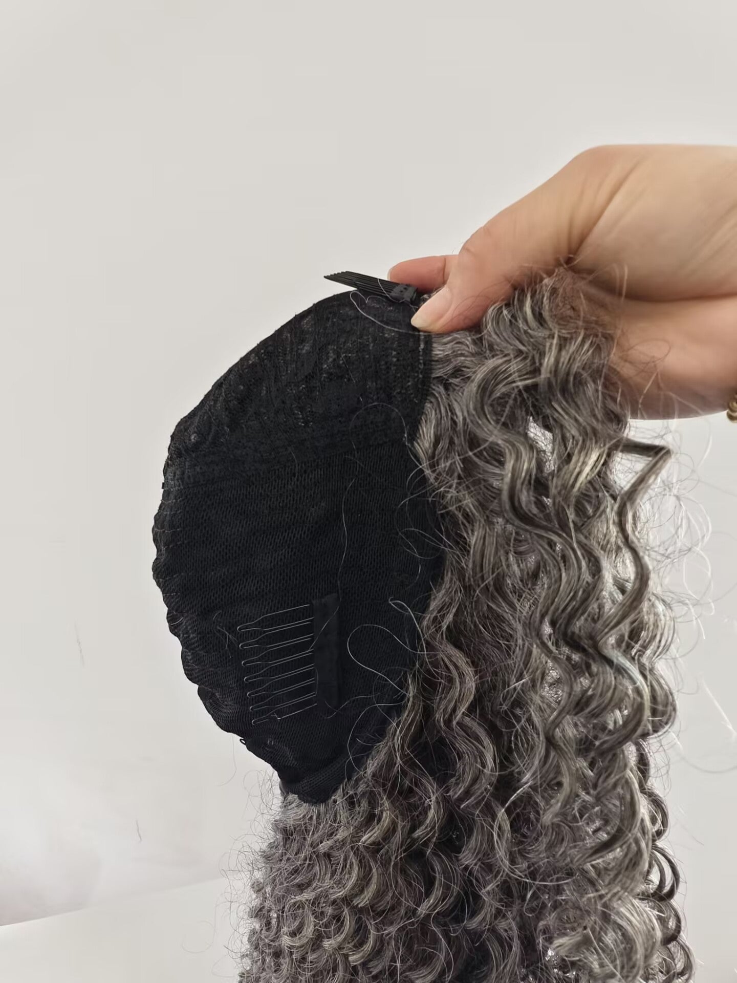 Clytie Raw 80% Grey  Jerry Curly 3b3c Salt and Pepper Gray Half Wig  Human Hair Wigs , 100% One Donor Cuticle Aligned Human Hair
