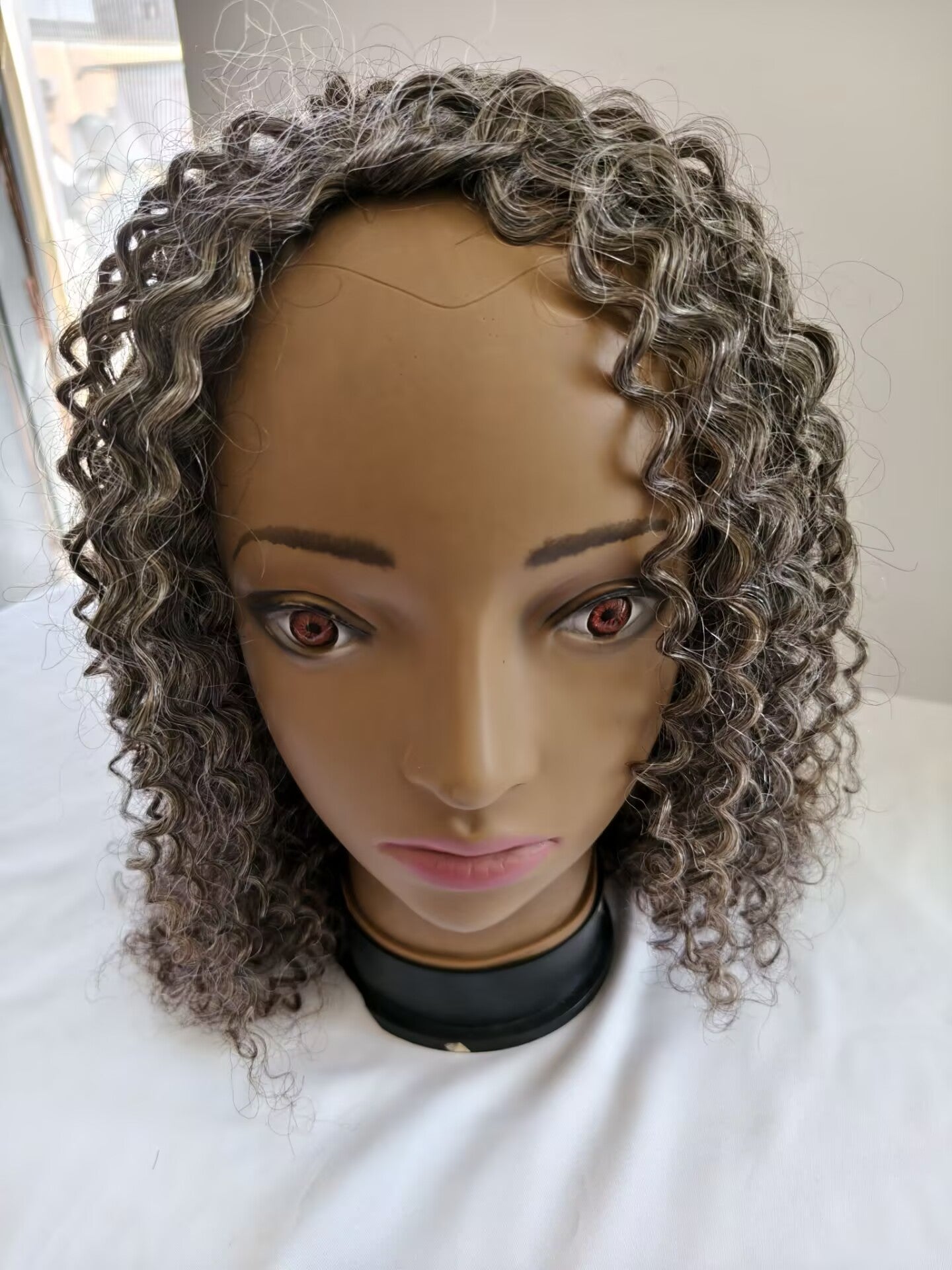 Clytie Raw 80% Grey  Jerry Curly 3b3c Salt and Pepper Gray Half Wig  Human Hair Wigs , 100% One Donor Cuticle Aligned Human Hair