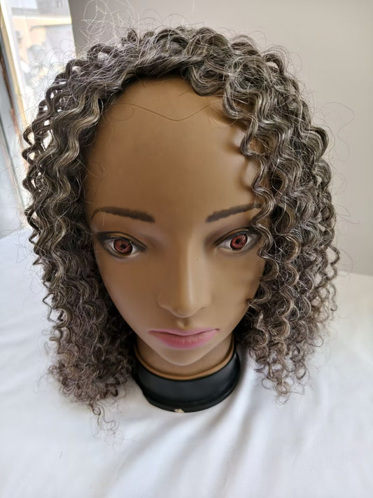 Clytie Raw 80% Grey  Jerry Curly 3b3c Salt and Pepper Gray Half Wig  Human Hair Wigs , 100% One Donor Cuticle Aligned Human Hair