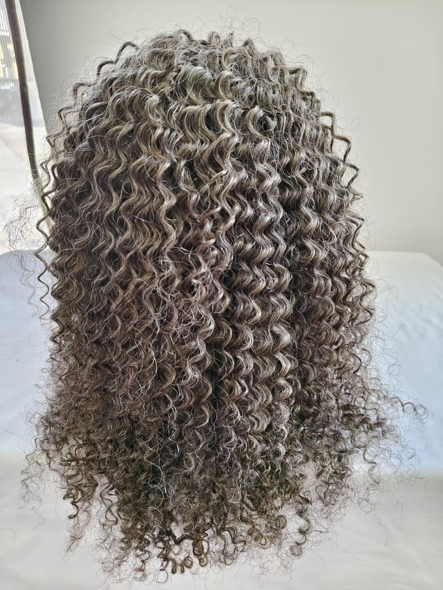 Clytie Raw 80% Grey  Jerry Curly 3b3c Salt and Pepper Gray Half Wig  Human Hair Wigs , 100% One Donor Cuticle Aligned Human Hair