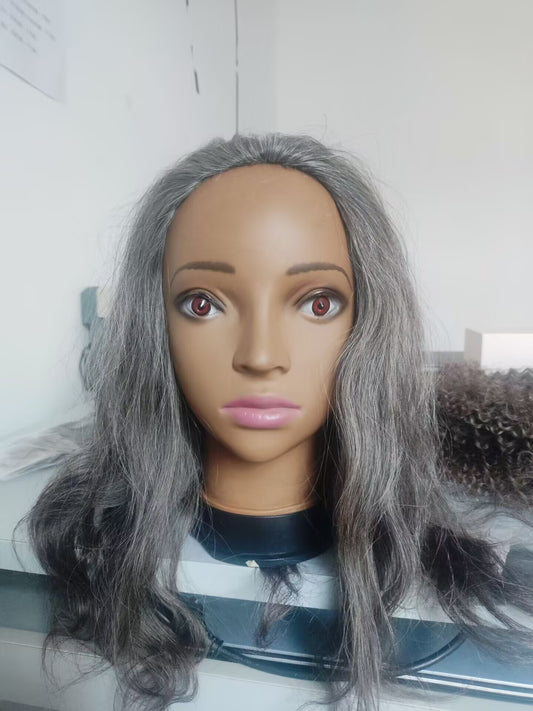 Clytie Raw 80% Grey  Body Wave Salt and Pepper Gray Half Wig  Human Hair Wigs , 100% One Donor Cuticle Aligned Human Hair