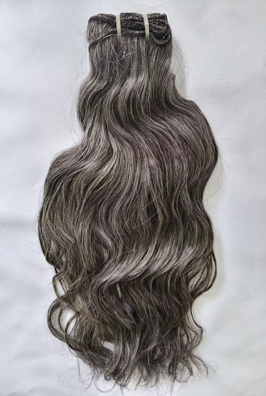 80% Grey Clytie Raw Natural Wavy Salt and Pepper Gray Human Hair 1 Bundle Human Hair Bundles Grey Mixed Black Color One Donor Hair Factory