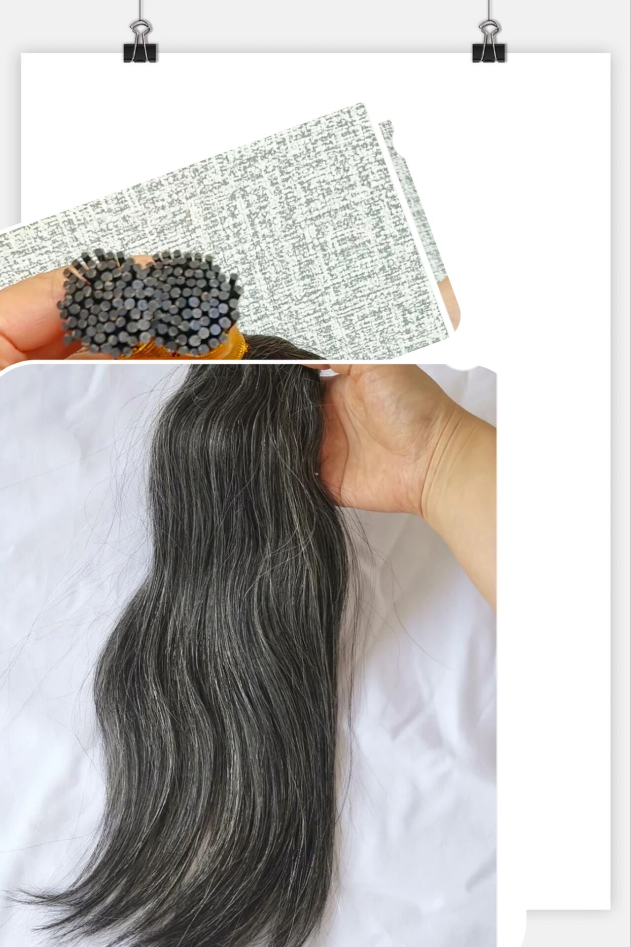 Raw 50% salt and pepper  Straight  I Tips - One Donor Human Hair Extensions