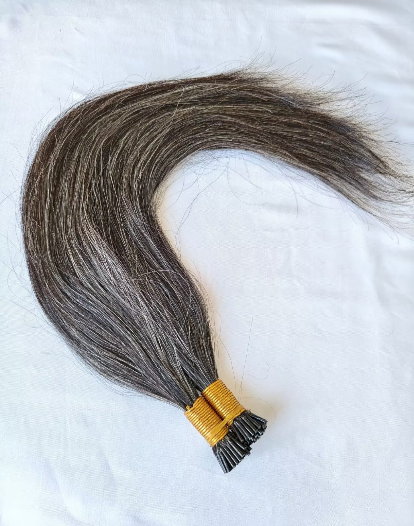 Raw 50% salt and pepper  Straight  I Tips - One Donor Human Hair Extensions