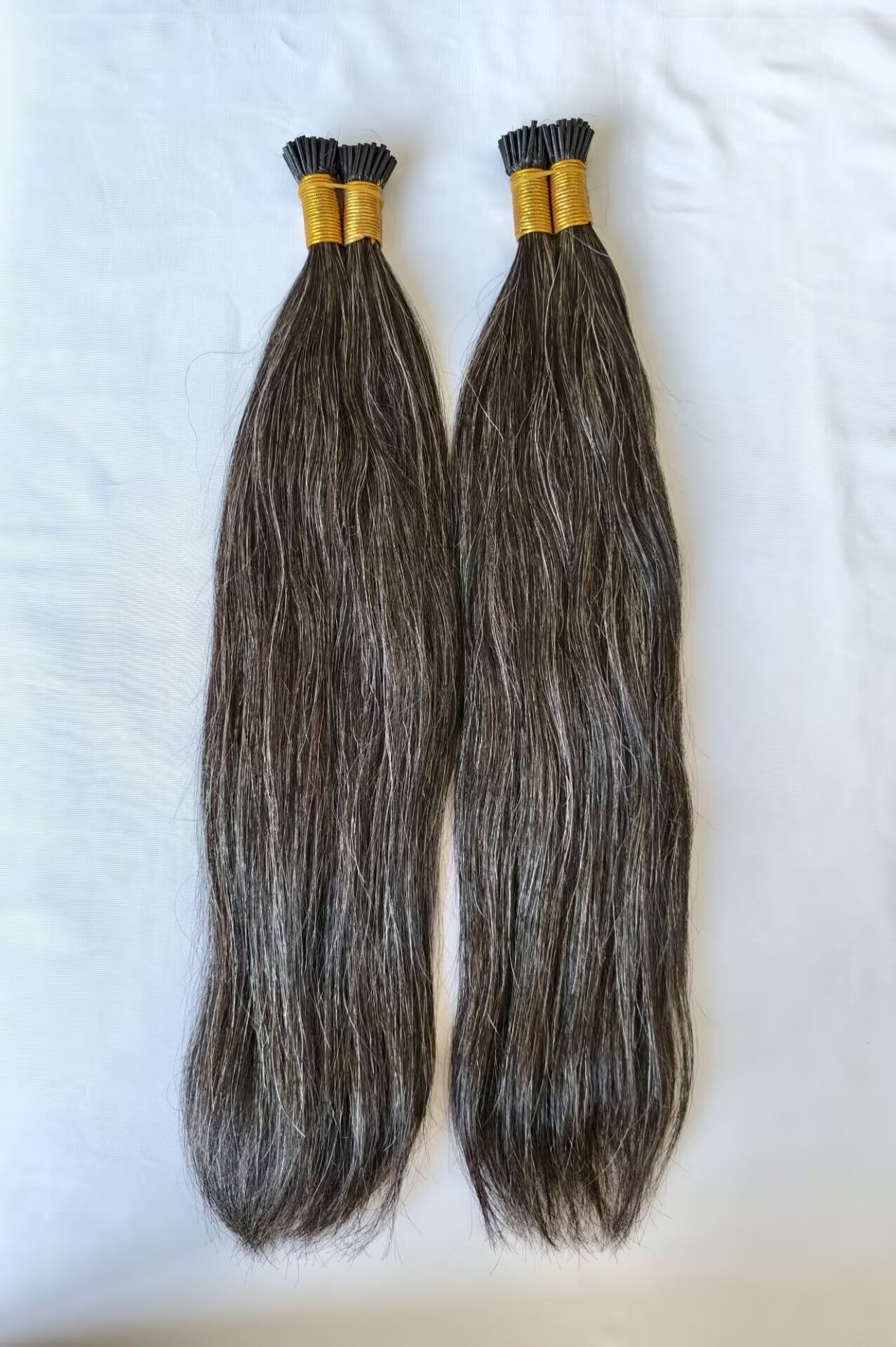 Raw 50% salt and pepper  Straight  I Tips - One Donor Human Hair Extensions