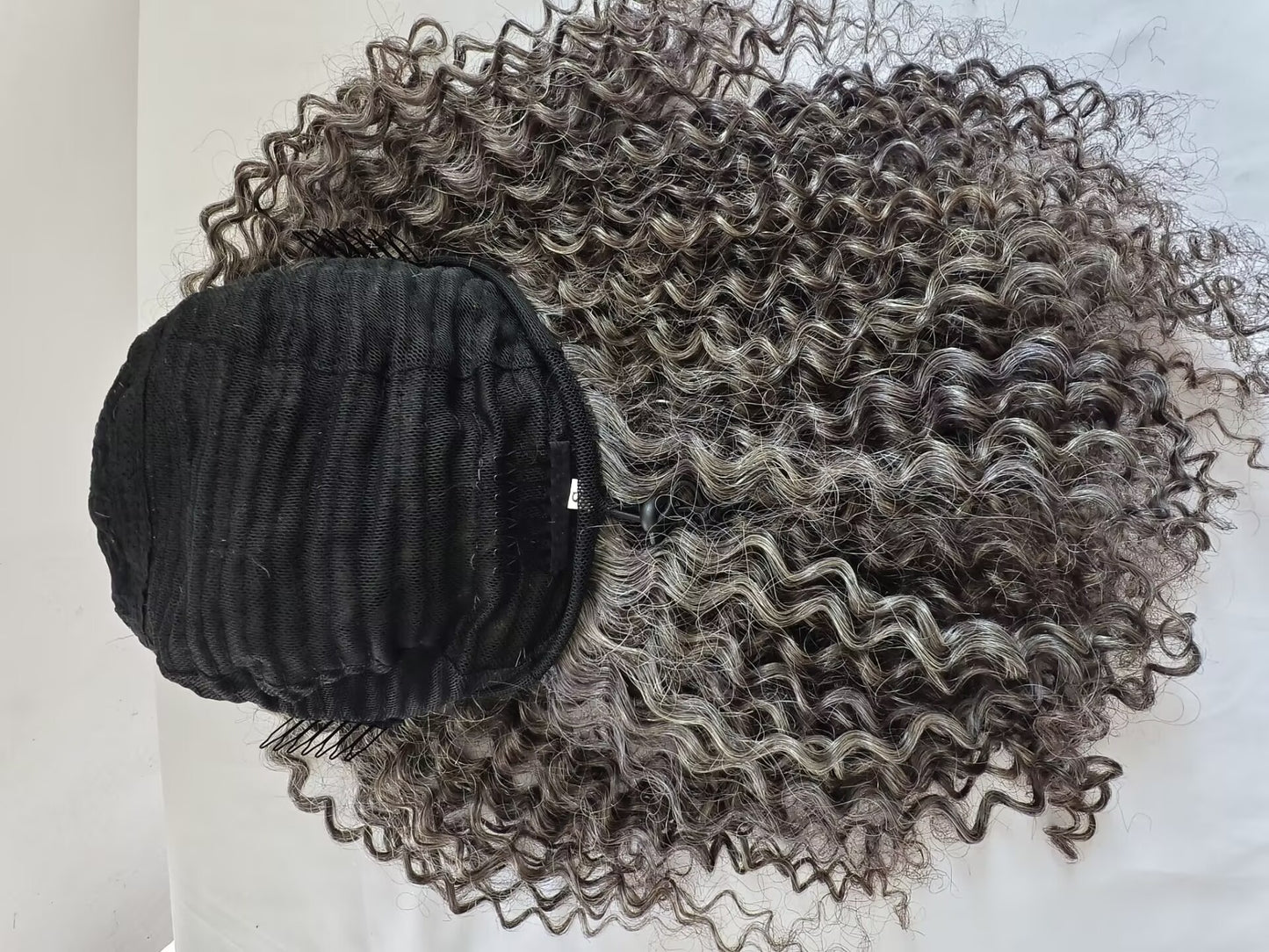 Clytie Raw 80% Grey  Jerry Curly 3b3c Salt and Pepper Gray Half Wig  Human Hair Wigs , 100% One Donor Cuticle Aligned Human Hair