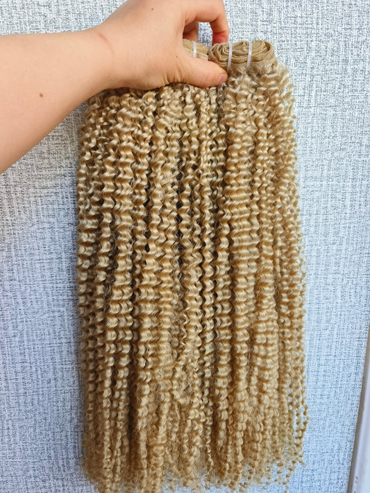 Luxury Light Blonde 3c 4a kinky curly human hair bundles-use raw one donor hair to bleach