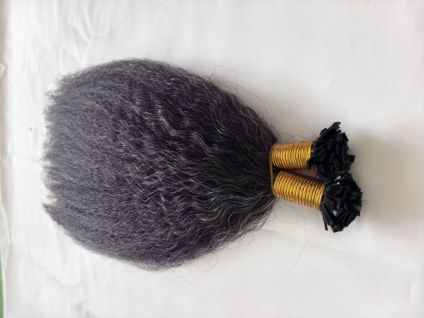Raw 50% Salt And Peppet Color Kinky Straight K Tips - One Donor Human Hair Flat U / V / Tip Extensions