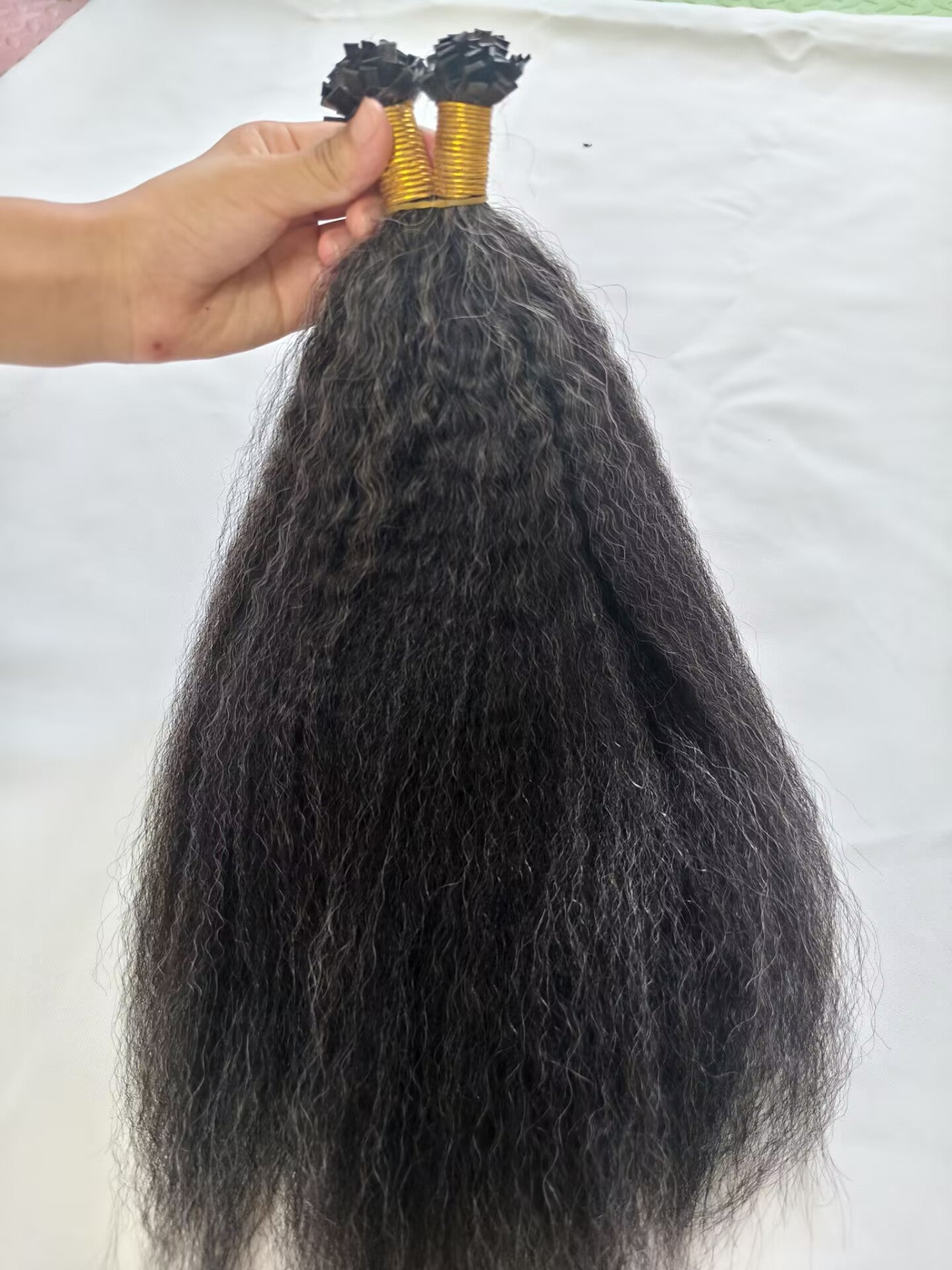 Raw 50% Salt And Peppet Color Kinky Straight K Tips - One Donor Human Hair Flat U / V / Tip Extensions