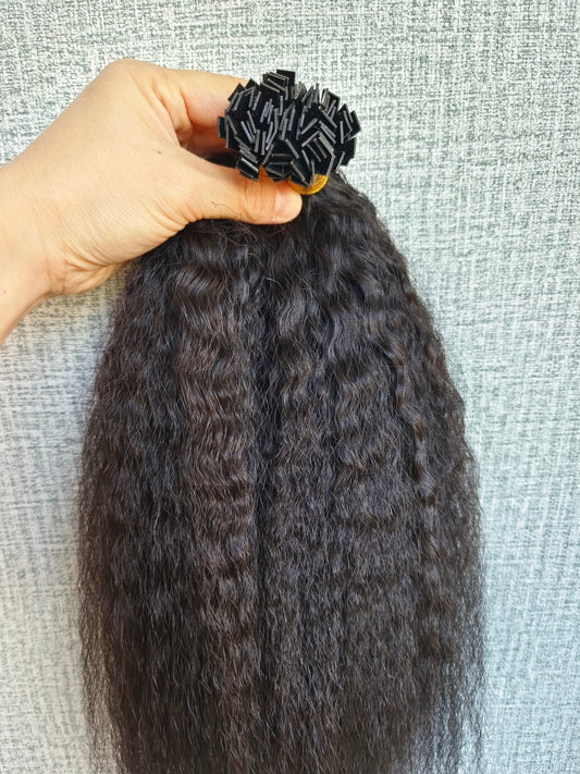 Raw Kinky Straight K Tips - One Donor Human Hair Flat U / V / Tip Extensions