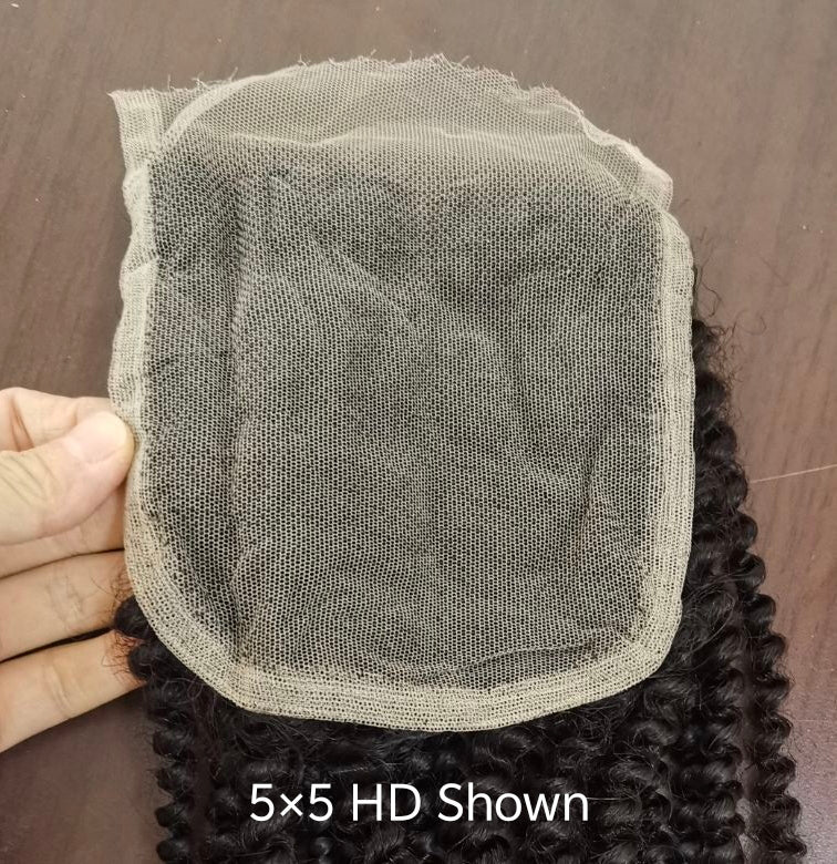 raw 4a 4b kinky curly HD transparent closure natural color-100% raw one donor hair